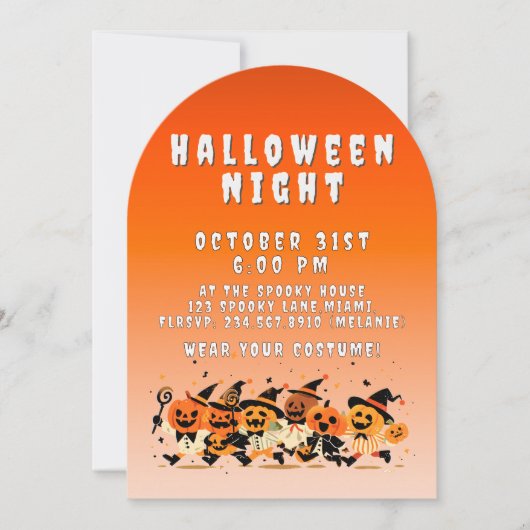 Cute Kids Halloween Night Party Orange Gradient Kaart (Voorkant)