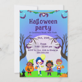 Cute Kids Halloween Party Invitation Kaart