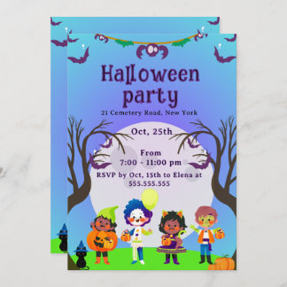 Cute Kids Halloween Party Invitation Kaart