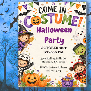 Cute Kids Kostuum Halloween Feest Kaart