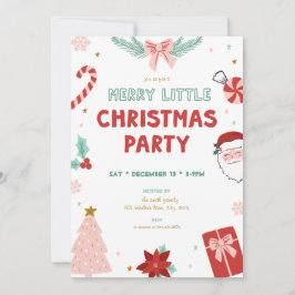 Cute Kids Merry Little Christmas Party Invitations Kaart