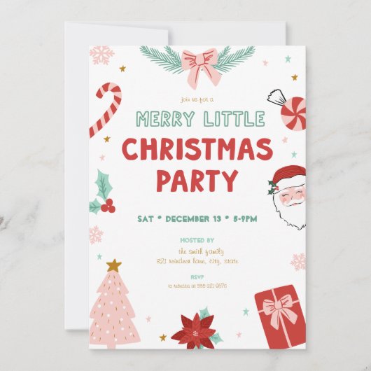 Cute Kids Merry Little Christmas Party Invitations Kaart (Voorkant)