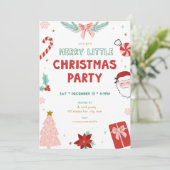 Cute Kids Merry Little Christmas Party Invitations Kaart (Staand voorkant)