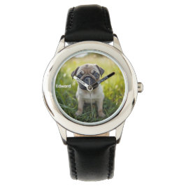 Cute Kid's Personalized Pug  Horloge