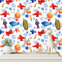 Cute Kids Planes Helicopters Balloons Pattern