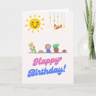 Cute Kids Poking Head Birthday Card - Smiling Sun  Kaart