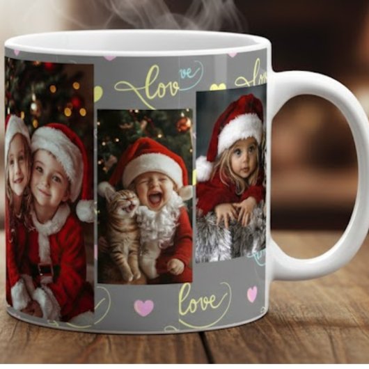 Cute Kids Santa Photo Collage Mug Grote Koffiekop