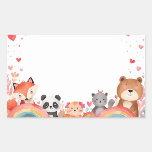 Cute Kids Valentine Stickers | Cartoon Animals (Voorkant)