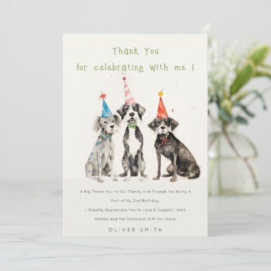 Cute Kids Watercolor Feestje Hond Verjaardagsfeest Bedankkaart (Staand voorkant)