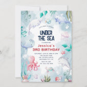 Cute Kids Watercolor Onder de Zee Verjaardagsfeest Kaart (Voorkant)