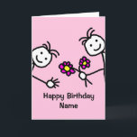 Cute Kids Waving Flowers Birthday Card Kaart<br><div class="desc">Cute cartoon card with happy faces popping in from each side of the card and holding a bunch of flowers. Card has a pink background but it's easy to edit this to a different colour. Easily personalise this card by editing the template text on the front and inside. Thanks for...</div>