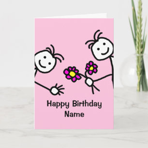 Cute Kids Waving Flowers Birthday Card Kaart