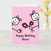 Cute Kids Waving Flowers Birthday Card Kaart (Gele Bloem)