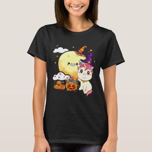 Cute Kids Witch Unicorn Girls Halloween T-shirt (Voorkant)