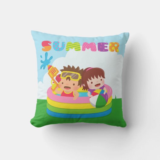 Cute Kids Zomer Water Zwembad Fun Kussen (Voorkant)