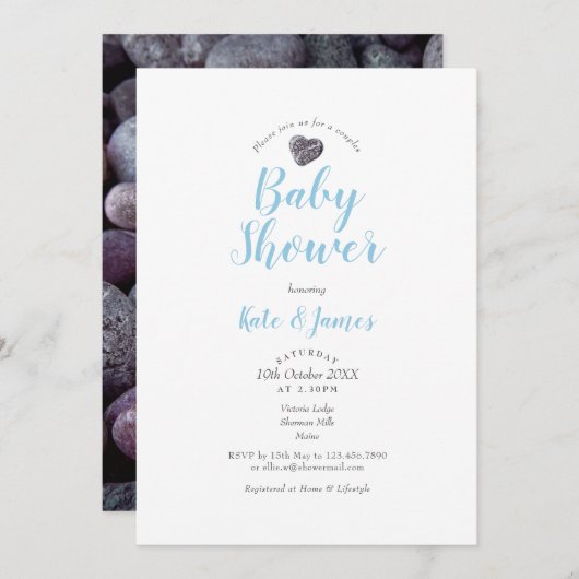 Cute Kiezeltje Hart Koppel Baby Shower / Sprinkle Kaart (Voorkant / Achterkant)