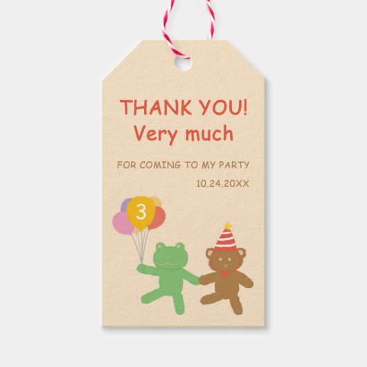 Cute Kikker & Beer Verjaardagsfeestje Vertical Fav Cadeaulabel (Voorkant)