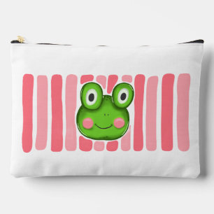 Cute Kikker Cosmetische Tas met Roze Strepen