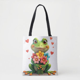 Cute Kikker en Bloemen Boodschappentas Tote Bag