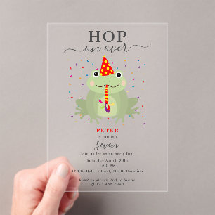 Cute Kikker Feest Hoed Hop Over Kids Verjaardag Acryl Uitnodigingen