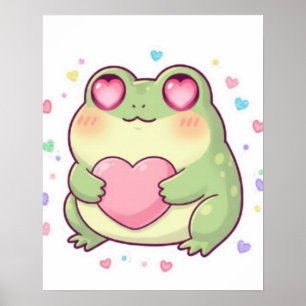 Cute Kikker Houder Hart Poster Kawaii Kikker Esthe