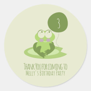 Cute Kikker Verjaardag Groene Ballon Bedankt Ronde Sticker