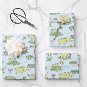 Cute Kikkers en Libellen Vijver Patroon Inpakpapier Vel