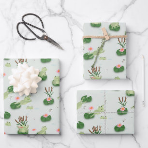 Cute Kikkers in Waterlelies Inpakpapier Vel