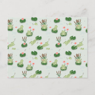 Cute Kikkers in Waterleliesvijver Briefkaart
