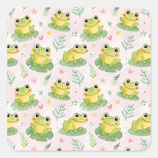Cute kikkers Patroon Vierkante Sticker (Voorkant)
