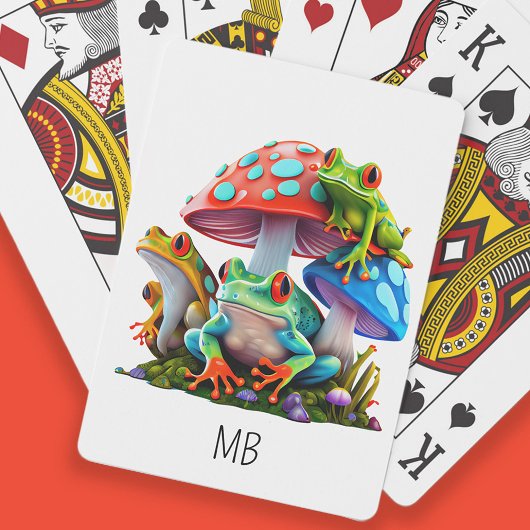 Cute Kikkers Rode Blauwe Paddenstoelen Initialen  Pokerkaarten