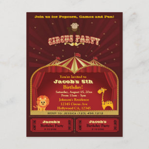 Cute Kind Circus Tickets Birthday Party Kaart