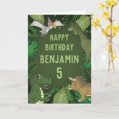 Cute  Kind Dinosaurs Happy Birthday Kaart (Gele Bloem)