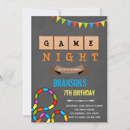 Cute kind game night party kaart (Voorkant)