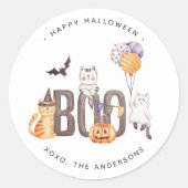Cute Kind Ghost Pumpkin Happy Halloween Boo Ronde Sticker (Voorkant)
