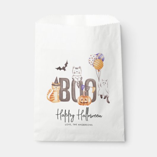 Cute Kind Happy Halloween Cats Ghosts Pumpkin Boo Bedankzakje (Voorkant)