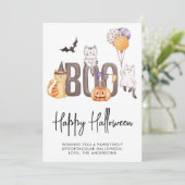 Cute Kind Happy Halloween Cats Ghosts Pumpkin Boo Feestdagenkaart (Staand voorkant)