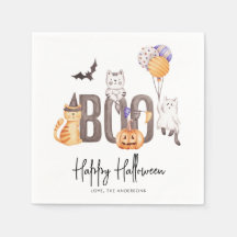 Cute Kind Happy Halloween Cats Ghosts Pumpkin Boo