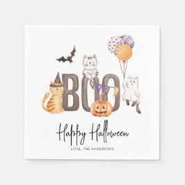 Cute Kind Happy Halloween Cats Ghosts Pumpkin Boo Servet