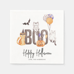 Cute Kind Happy Halloween Cats Ghosts Pumpkin Boo Servet