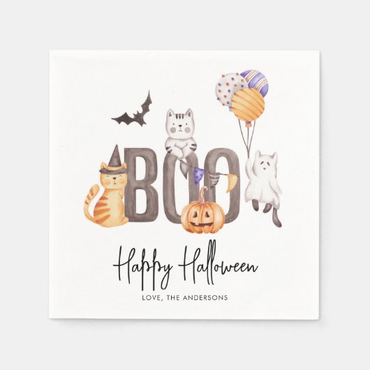 Cute Kind Happy Halloween Cats Ghosts Pumpkin Boo Servet (Voorkant)