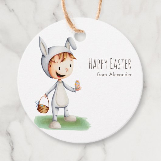Cute Kind met Bunny Costume Personalized Pasen Bedankjes Labels (Voorkant)