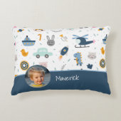 Cute Kind Pattern Foto and Name Boy Blue Accent Kussen (Voorkant)