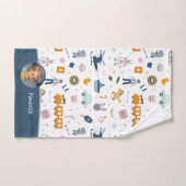 Cute Kind Pattern Foto and Name Boy Blue Bathroom Bad Handdoek (Handdoek)