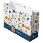 Cute Kind Pattern Foto and Name Boy Blue Groot Cadeauzakje (Voorkant Gekanteld)