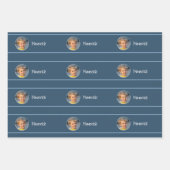 Cute Kind Pattern Foto and Name Boy Blue Inpakpapier Vel (Voorkant 2)