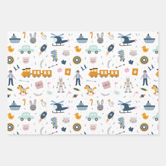 Cute Kind Pattern Foto and Name Boy Blue Inpakpapier Vel (Voorkant)