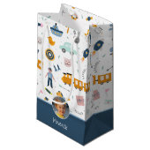 Cute Kind Pattern Foto and Name Boy Blue Klein Cadeauzakje (Voorkant Gekanteld)