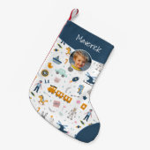 Cute Kind Pattern Foto and Name Boy Blue Kleine Kerstsok