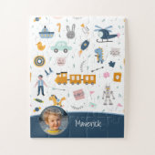 Cute Kind Pattern Foto and Name Boy Blue Legpuzzel (Verticaal)